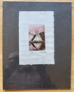Vintage Susan Herstand - Native American Teepee - Signed Etching - Mat 10”x8” - Picture 1 of 7