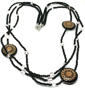 COLLANA ANTICA MURRINA VENEZIA, 3 FILI, DISCHI CON FIORI, NERA, CO724A14 - Imagen 1 de 5