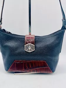 Brighton Small Black Leather Handbag Purse Trim Silver Tone Hardware Crossbody - Picture 1 of 10