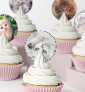 Comestible Adorable Gatitos Gatos Oblea Helado Cupcake Topper Cumpleaños Decoración - Imagen 1 de 3