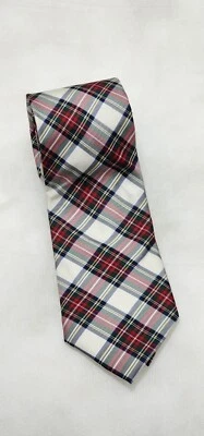 Галстук Chaps Ralph Lauren красный белый темно-синий клетчатый тканый галстук 100% шелк - Изображение 1 из 4
