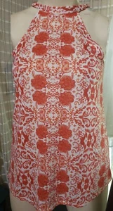 CURE Women's Sleeveless Blouse Tie Neck Stretch Orange Floral size M #GC2 - Picture 1 of 3