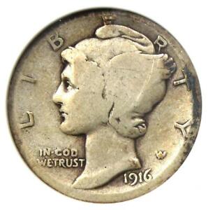 1916-D Mercury Dime 10C Coin - Certified ANACS G6 (Good) - Rare Key Date!