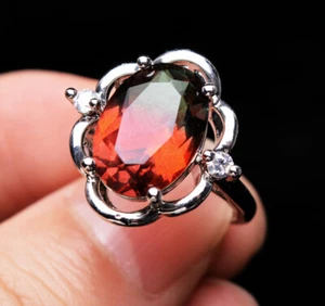 Top Natural Colour watermelon Tourmaline Crystal Gemstone Adjustable Ring - Picture 1 of 6
