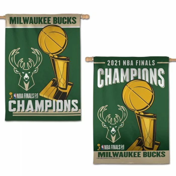 MILWAUKEE BUCKS 2021 NBA CHAMPIONS DOBLE CARA VERTICAL CASA BANDERA 28"X40" Foto 1 de 1
