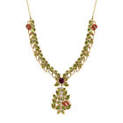 Gp Peridot And Garnet Statement Necklace Sterling Silver Size 20 Tcw 19713Ct