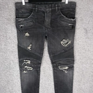 BALMAIN PARIS MEN JEANS BIKER W7H9551T020D W34 L32 DIESTRESSED DENIM GRAY JAPAN - Picture 1 of 12