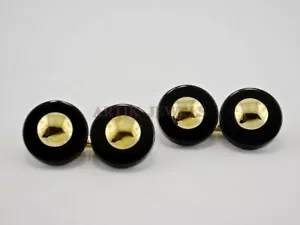 Naturale Onice Nera Gemma Con Placcato Oro 925 Argento Sterling Gemelli #2398 - Foto 1 di 4