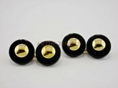 Gemelo De Ónix Negro Natural Con Baño De Oro En Plata De Ley 925 #2398 - Imagen 1 de 4