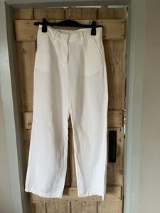 White Linen Blend H&M Trousers Size 6 - Picture 1 of 3