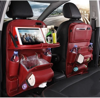 PU Leather Car Storage Bag Multifunction Seat Back Tray Hanging Bag Waterproof C - Immagine 1 di 4