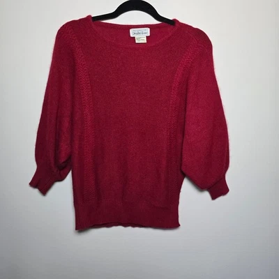 Suéter Saks Fifth Avenue Vintage Rojo Mezcla Angora Detalle Trenzado Top Lana de Cordero Foto 1 de 4