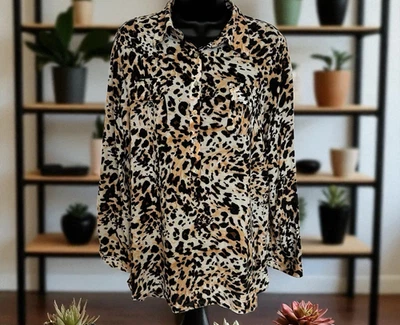 Blusa Grande Cato Misses Estampado Leopardo Manga Larga Botones Bolsillos en el Pecho Elegante Foto 1 de 4