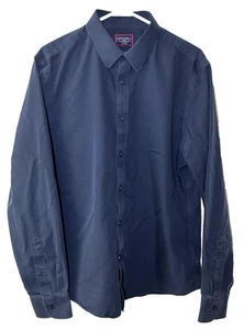 Untuckit Mens Sz Large Navy Long Sleeve Button Down Dress Shirt Collared Casual - Picture 1 of 6