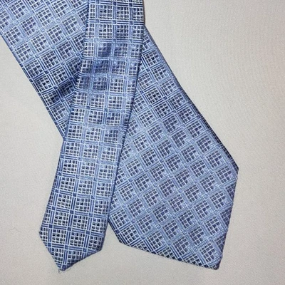 Dormeuil Paris Mens 100% Silk Tie Blue Geometric Handmade Designer Luxury France - Image 1 of 4