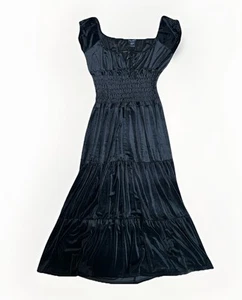 Robe maxi Boston Proper velours noir à volants L laitière gothique fantaisiste longue - Photo 1/9