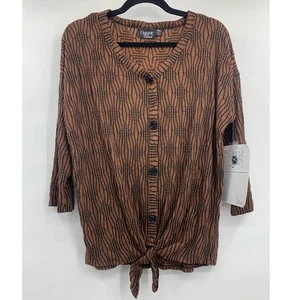 Blusa Onque informal para mujer texturizada elástica manga 3/4 marrón negra PXL - Imagen 1 de 10