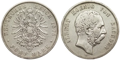 Moneda de plata Imperio Alemán 5 marcos 1875 Alberto de Sajonia Foto 1 de 3
