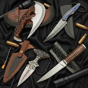 WOW! SUPER MIX LOT CUSTOM MADE D2 TOOL STEEL , PUUKKO KNIVES & SKINNER, HUNTING - Picture 1 of 13