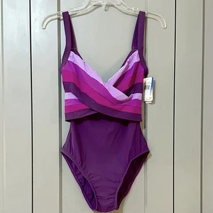 Karla Colleto One Piece Swimsuit Layered Ombré Purple Made In USA Womens Size 10 - Picture 1 of 13