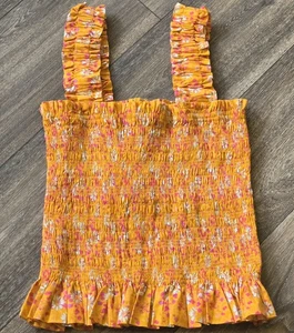 WAYF Smocked Orange Daisies Top NWT From NORDSTROM RACK Size Small - Picture 1 of 6