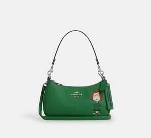 COACH x PEANUTS Teri Shoulder Bag Peppermint Patty Kelly Green CBJ77 Outlet NEW - Picture 1 of 14