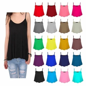 Womens Ladies New Plus Size Cami Plain Strappy Swing Vest Top Flared Sleeveless - Picture 1 of 24