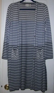 Zenergy Chicos Sz 1 Medium Striped Gray Blue Radley Duster Long Cardigan Pockets - Picture 1 of 7