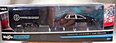 2016 Maisto Design Tow & Go PORSCHE CAYENNE & CAR TRAILER Black-Silver - Image 1 of 4