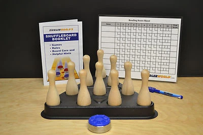 ZIEGLERWORLD SHUFFLEBOARD TABLE BOWLING BROWN PINS + REGULATION PINSETTER + CHART+PUCK+BONUS!