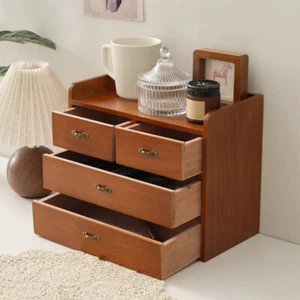 Vintage Wood Desktop Organizer Cabinet Chest of 4 Drawers Make-up Storage Box UK - Picture 1 of 11