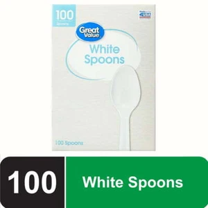 Great Value Plastic Basic White Spoons, 100 Count - Picture 1 of 5