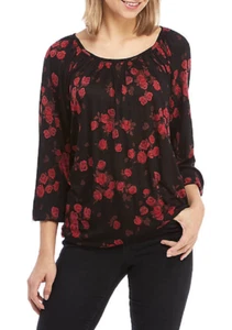 NEW MICHAEL KORS VISCOSE BLACK RED  FLORAL PEASANT BLOUSE TOP  SIZE XL - Picture 1 of 1