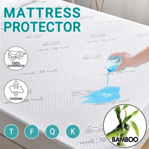 Bamboo Mattress Protector Hypoallergenic & Breathable Waterproof Mattress Cover - Picture 1 of 14