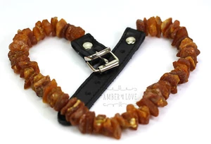 Baltic amber and leather clasp pet Dog Cat Collar UNPOLISHED natural RAW - Picture 1 of 8