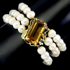 Summer 925 Silver Bracelet Citrine Topaz Pearl Gemstone Jewelry Handmade 8 - Picture 1 of 14