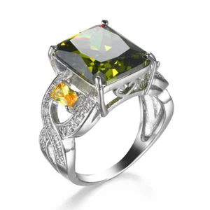 Olive Green AAA Cz White Gold Filled Ring Women's Jewelry Anniversary Size 6-10 - Picture 1 of 3