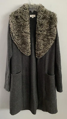 Cárdigan suéter KINROSS CASHMERE frente abierto mezcla lana cachemir piel sintética XS Foto 1 de 4