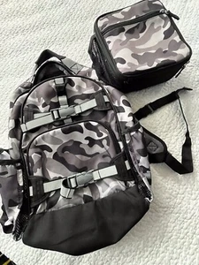 Pottery Barn Kids Set Gray and Black Camo Reflective Backpack Plus Lunch Box - Picture 1 of 22