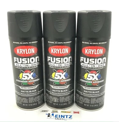 KRYLON 2754 3 PACK MATTE BLACK All-In-One Fusion Paint & Primer - No-Peel  12oz  - Image 1 of 3