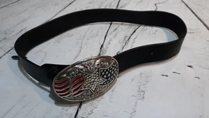 Fossil Boys Leather American Flag Buckle Black Up To 24-28 inch Waist - Picture 1 of 6