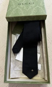 New Gucci Mens Skinny Wool Neck Tie Black made in Italy - Picture 1 of 8