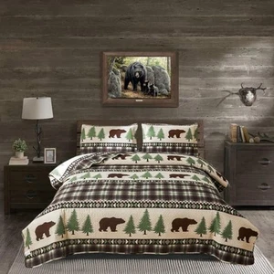 Quilt Set Queen Size Rustic Lodge Plaid Quilt Bed Spread Country Cabin Brown ... - Imagen 1 de 8