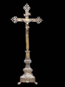 ⭐ antique crucifix bronze,religious cross (altar,church) made 19th century ⭐ - Picture 1 of 13