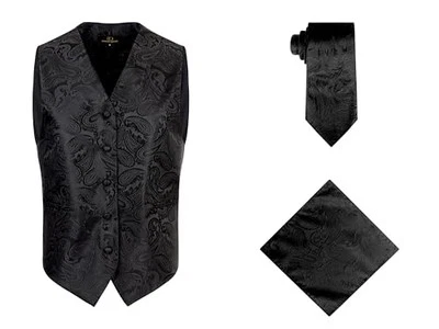 Mens 3pc Formal Waistcoat Suit Dress Vest Floral Paisley and 3X-Large Black - Image 1 of 4