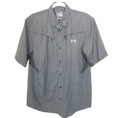 Camisa Under Armour Camisa Abotonada Hombres M Gris Manga Corta Abotonada Exterior Foto 1 de 4