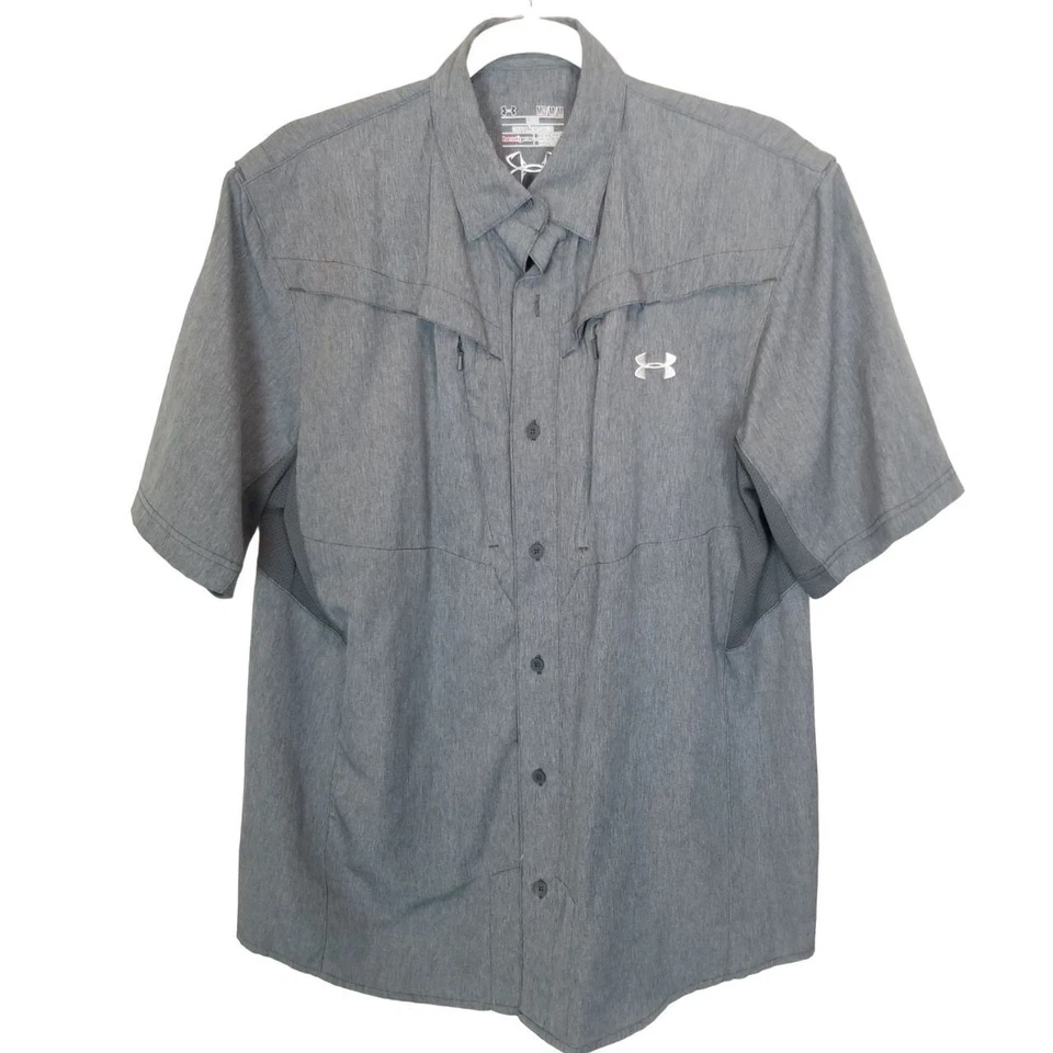 Camisa Under Armour Camisa Abotonada Hombres M Gris Manga Corta Abotonada Exterior Foto 1 de 4