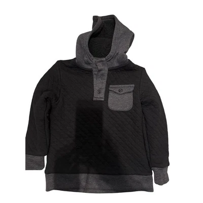 Old Navy Kids Quilted Snap Neck Hoodie XS TP 5 Black Gray Boys Girls - Image 1 of 4