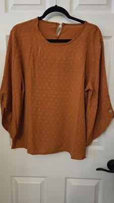 Womensburnt Orange  Round Neck 3/4 Sleeve Blouse, Size 2xl - Image 1 of 4