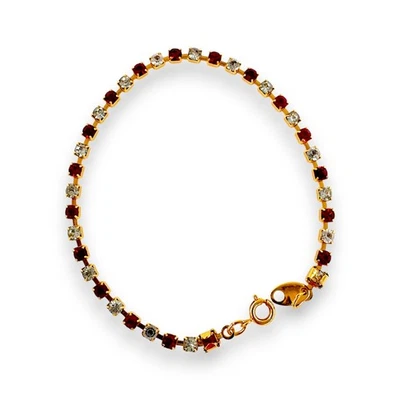 Vintage Avon Gold Tone Red White Crystal Signed 6.25" Tennis Bracelet Statement - Image 1 of 4